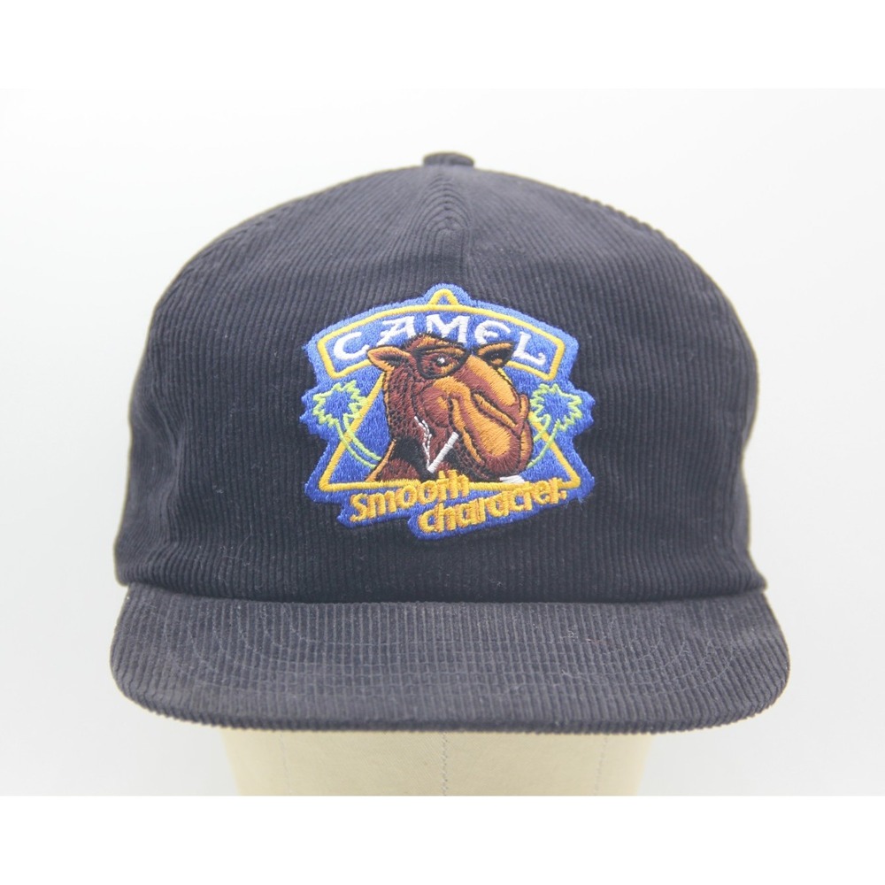 Vintage Joe Camel Snapback Hat 90s Corduroy Cigarettes Smooth Character Black
